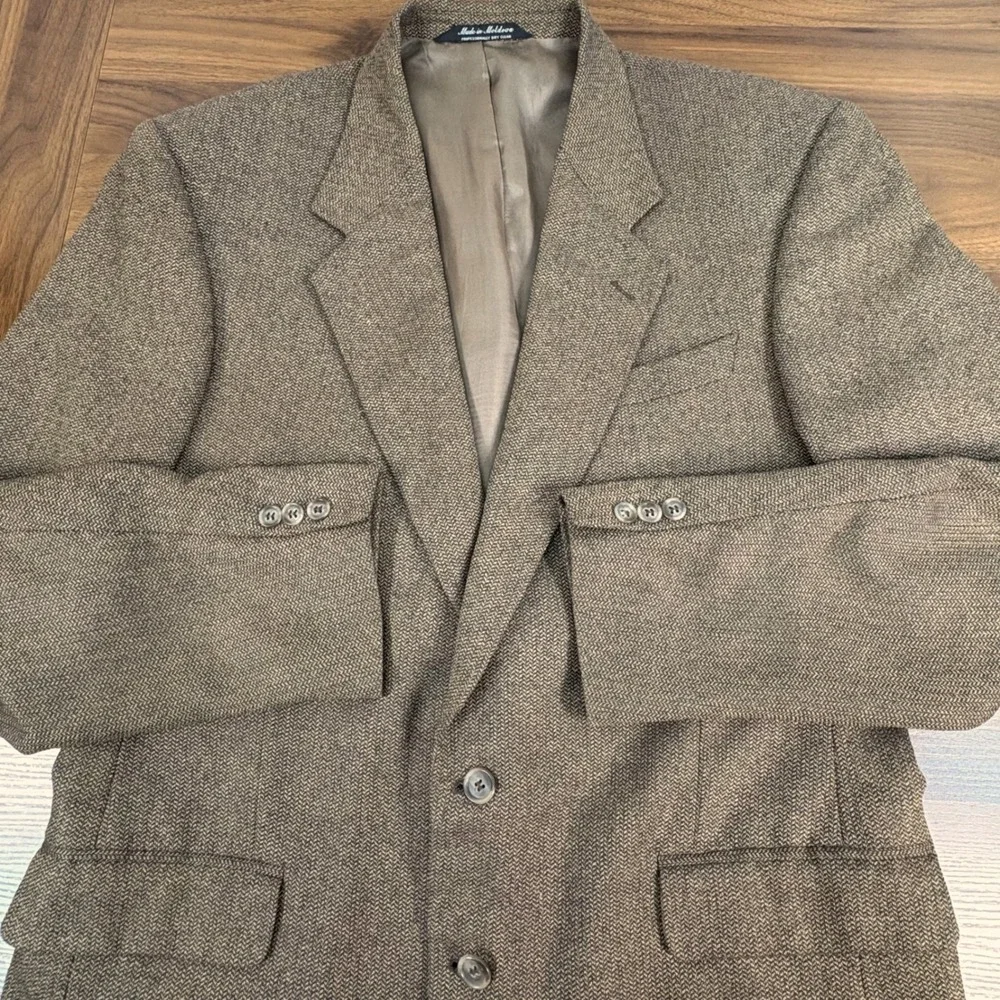 Mens Tailors Row by Deansgate 42L‎ Brown Silk Wool Blend Textured Blazer Jacket